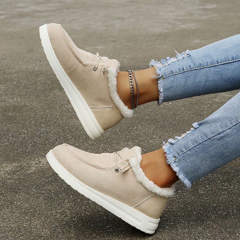 Chaussures Femme Velours Côtelé, Fausse Fourrure, Lacets, Semelle Caoutchouc-82593-5dd54a5b-0627-48f8-bd36-31babcf2b2bb