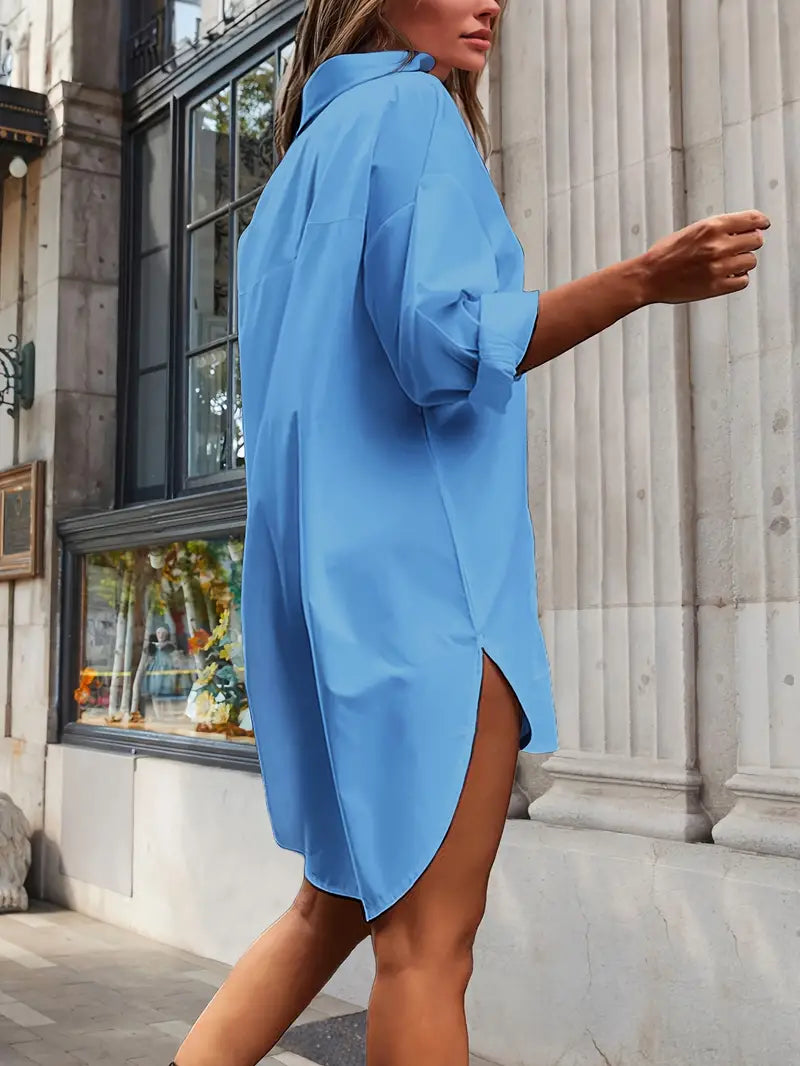 Robe Chemise Boutonnée à Ourlet Asymétrique-Dresses-Marais Paris-Marais Paris