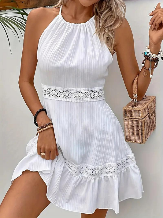 Robe Halter Bohème Dentelle - Coupe Ajustée, Jupe Évasée-Dresses-Marais Paris-Marais Paris
