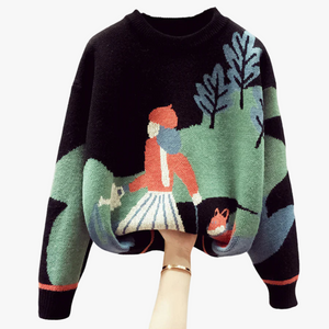 Pull Oversize Scène Enchantée pour Femmes-Pullover-Marais Paris-Noir-XS-Marais Paris