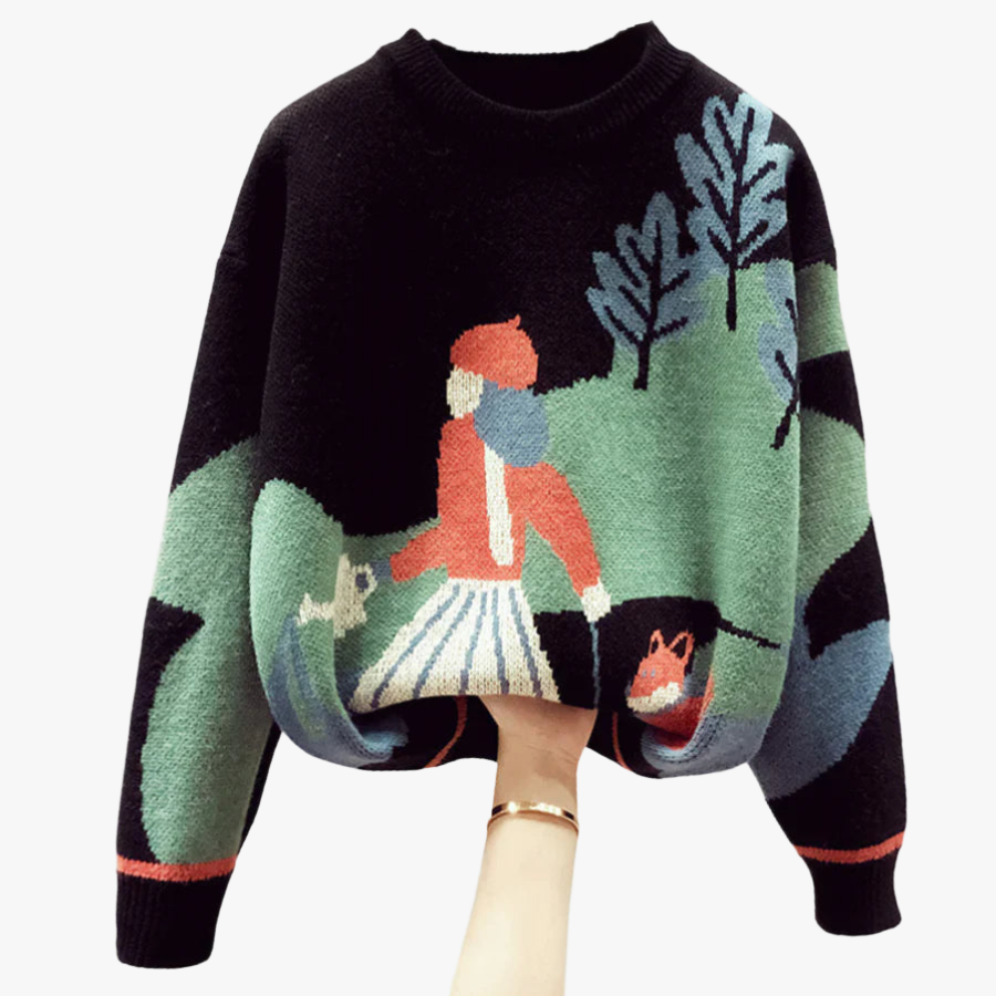 Pull Oversize Scène Enchantée pour Femmes-Pullover-Marais Paris-Noir-XS-Marais Paris