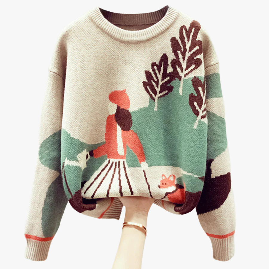 Pull Oversize Scène Enchantée pour Femmes-Pullover-Marais Paris-Kaki-XS-Marais Paris