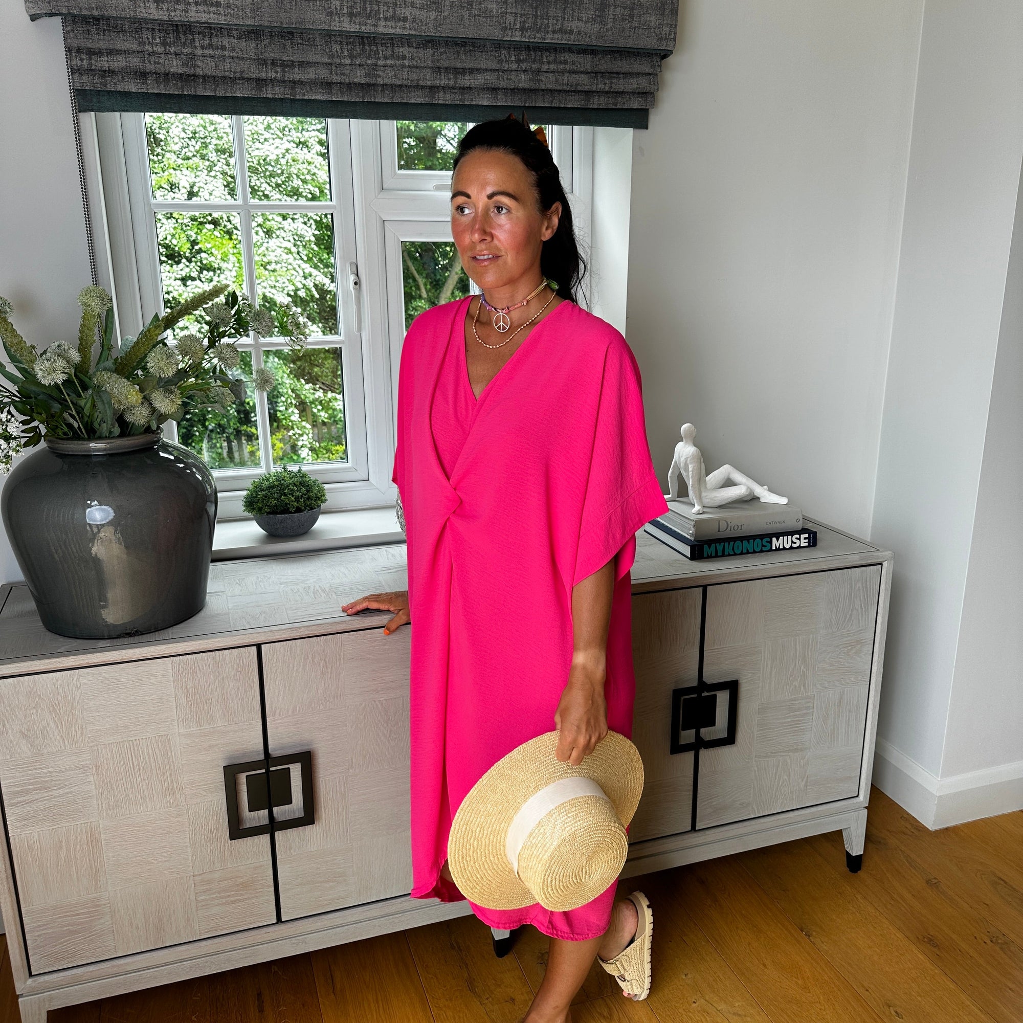 Robe Midi Détail Nœud Torsadé Manches Courtes-Belle Rose Fashion-Bellerose Fashion