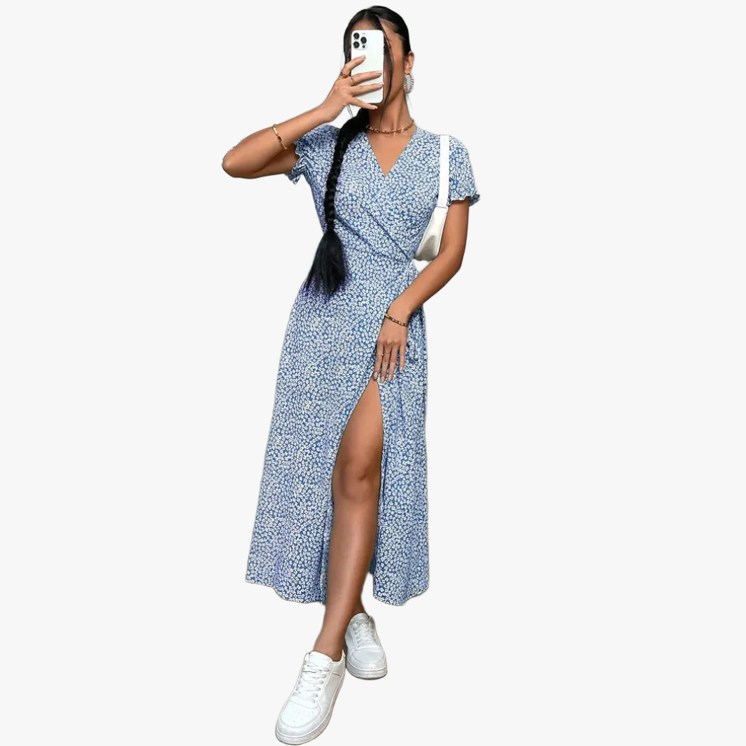 Robe Wrap Élégante et Chic - Design Féminin et Confortable-Long dress-Marais Paris-Bleu Ciel-XS-Marais Paris