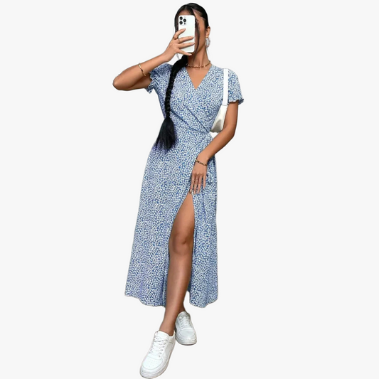 Robe Wrap Élégante et Chic - Design Féminin et Confortable-Long dress-Marais Paris-Bleu Ciel-XS-Marais Paris