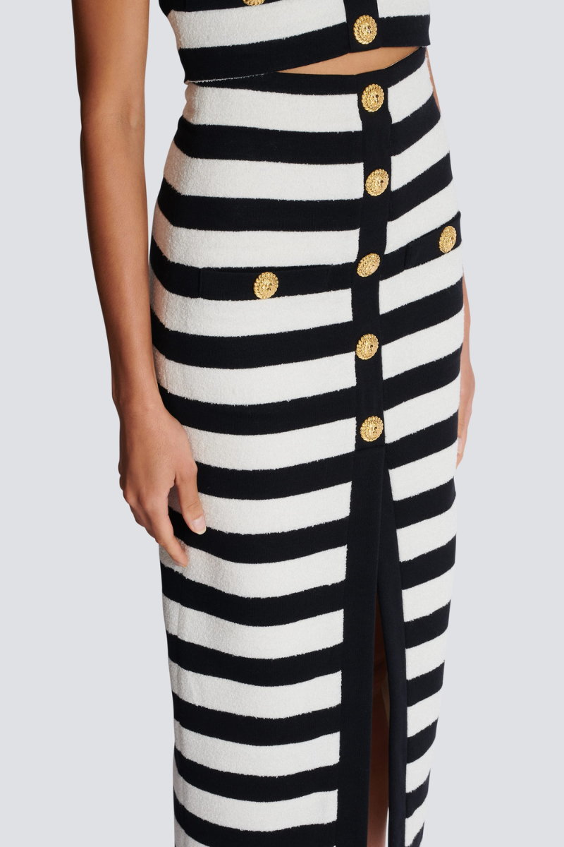 Robe Deux-Pièces Rayée - Ensemble Élégant avec Boutons Dorés-Sets-Marais Paris-Marais Paris