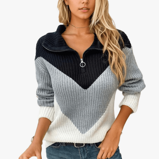 Pull Chic à Motif Chevron - Pull Décontracté Femme-Women Sweaters-Marais Paris-Noir Gris Blanc-S-Marais Paris