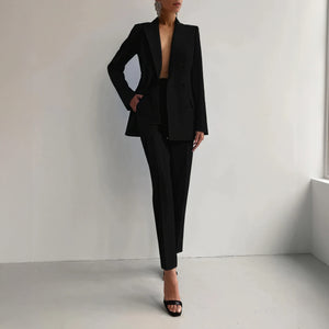 Costume Femme Chic et Sophistiqué - Blazer et Pantalon Ajusté-Blazers-Marais Paris-Noir-XS-Marais Paris