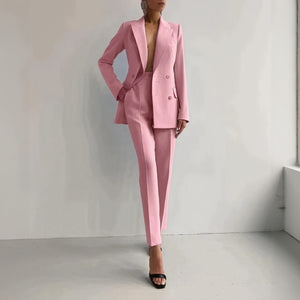 Costume Femme Chic et Sophistiqué - Blazer et Pantalon Ajusté-Blazers-Marais Paris-Rose-XS-Marais Paris