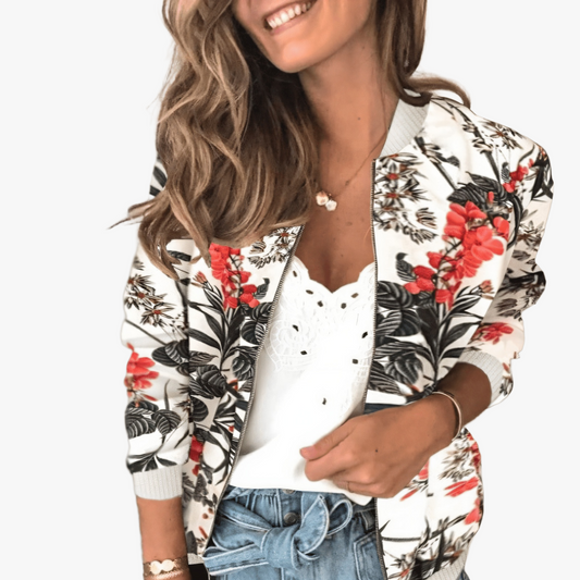 Veste Bomber Florale Élégante - Style Chic et Sportif-Women Jackets-Marais Paris-Rouge-S-Marais Paris