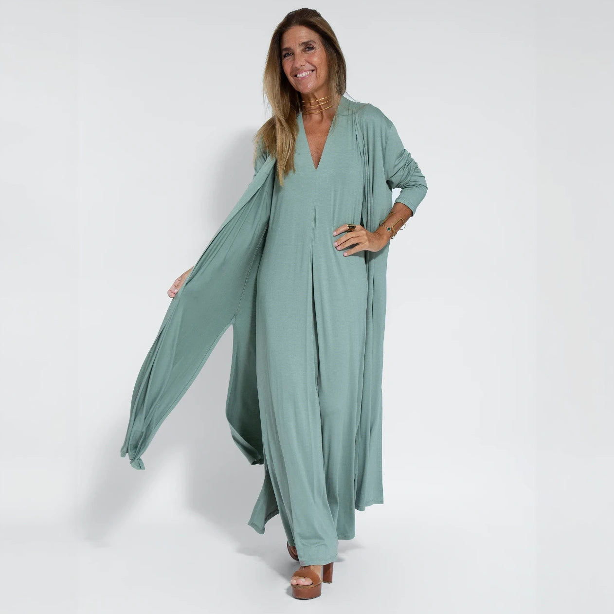 Robe Maxi Élégante et Décontractée pour Femmes-set-Marais Paris-Turquoise-L-Marais Paris