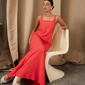 Robe longue à encolure carrée et rayures verticales-Marais Paris-Marais Paris