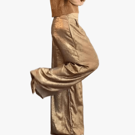 Pantalons à Jambes Larges Élégants pour Femmes-Women Pants-Marais Paris-Or-S-Marais Paris