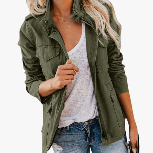 Veste légère militaire avec poches et zip-Women Jackets-Marais Paris-Vert-S-Marais Paris