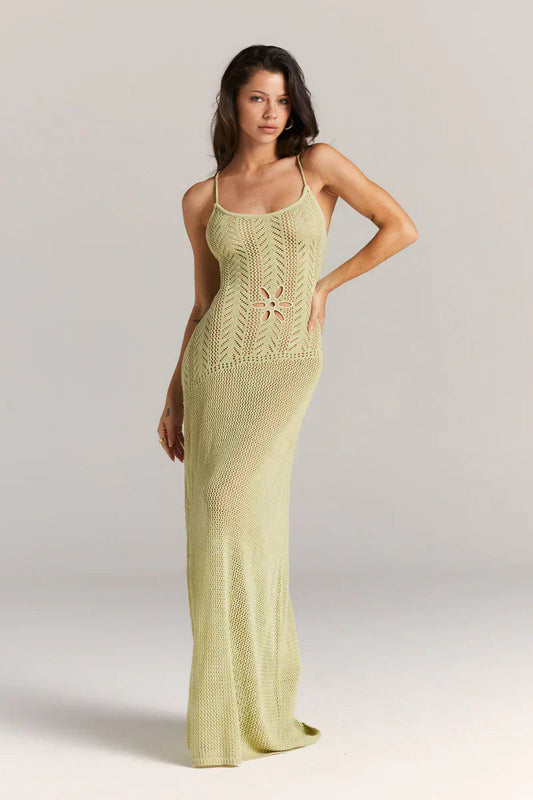 Marais Paris Robe Maxi Femme Maille Ajourée, Bretelles Fines, Découpes Florales-83282-695a05dd-9102-4089-9bca-789983b4669e