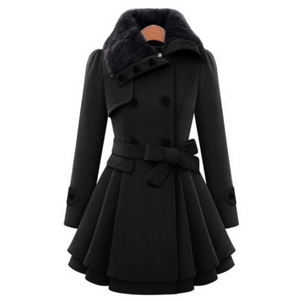 Manteau Femme Double Boutonnage Col Fausse Fourrure Jupe Évasée Ceinture-82347-6a4a9819-bc05-4bf3-a09d-739589593ca9