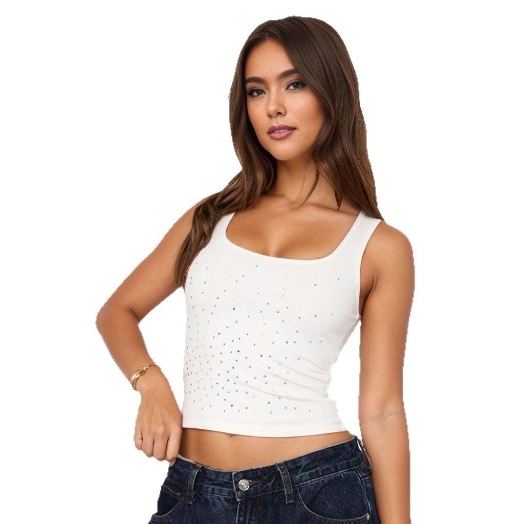 Haut Court Texturé à Strass - Coupe Ajustée, Encolure Carrée-Marais Paris-Marais Paris