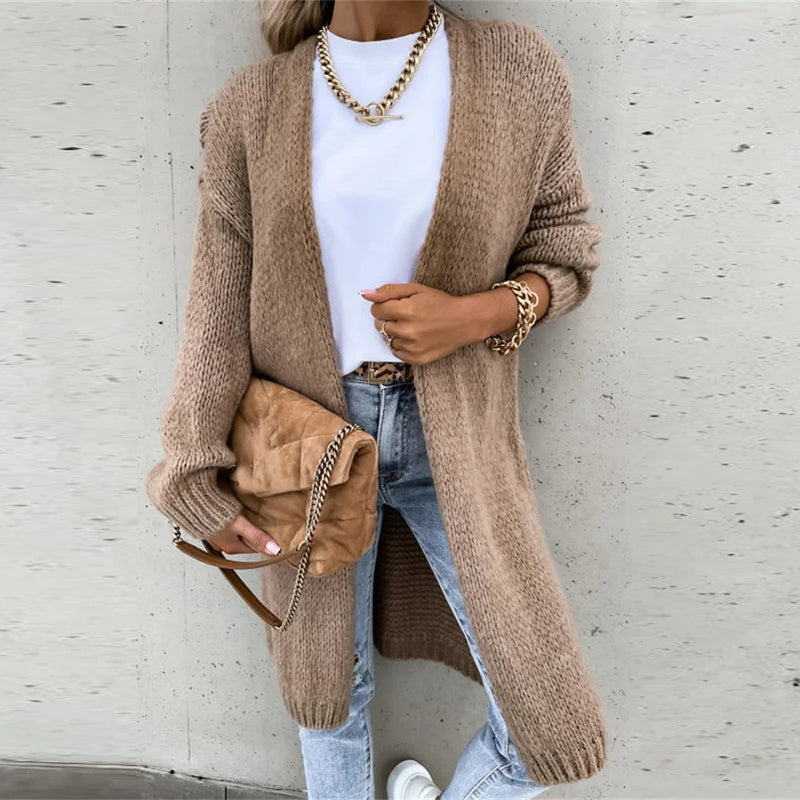 Cardigan Long Femme – Maille Côtelée Ouverte, Style Décontracté-74479-6ff90b8b-1c1e-4a92-9e00-92dce12c84ef