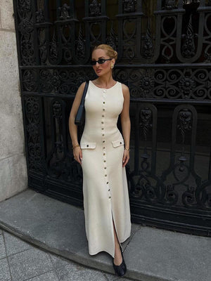 Robe Midi Boutonnée - Coupe Ajustée, Détails Boutons Dorés-Falling for Autumn-Marais Paris-Marais Paris