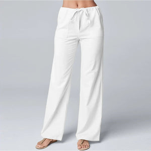 Pantalon Jambes Larges Coupe Décontractée Taille Cordon Poches-Pants-Marais Paris-Blanc-S-Marais Paris