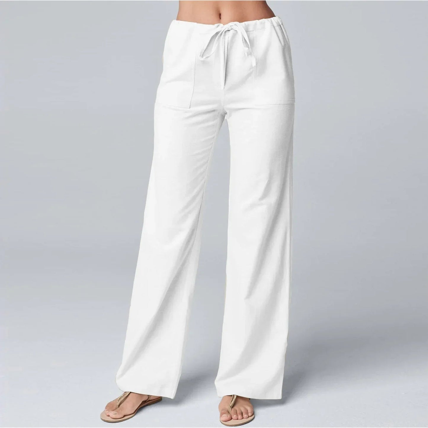 Pantalon Jambes Larges Coupe Décontractée Taille Cordon Poches-Pants-Marais Paris-Blanc-S-Marais Paris