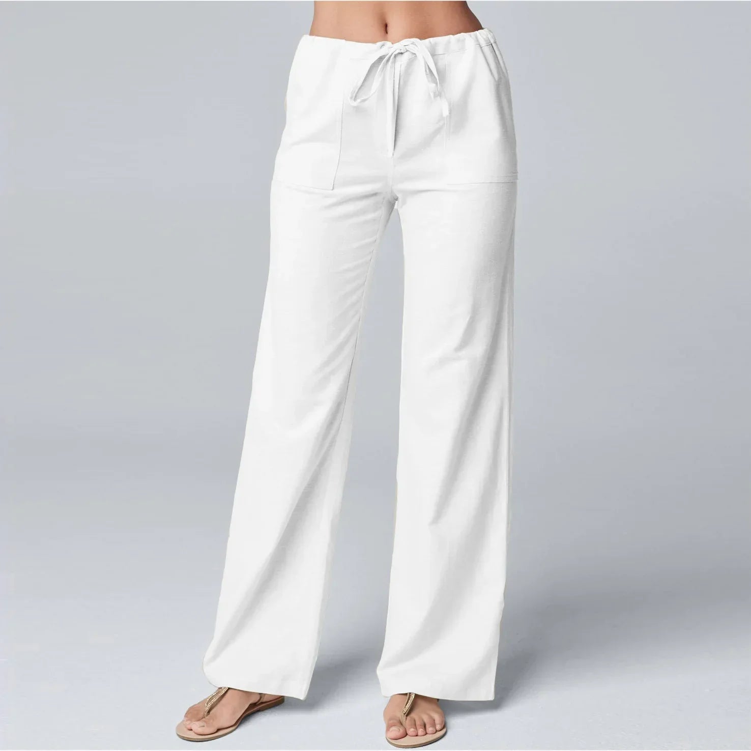 Pantalon Jambes Larges Coupe Décontractée Taille Cordon Poches-Pants-Marais Paris-Blanc-S-Marais Paris