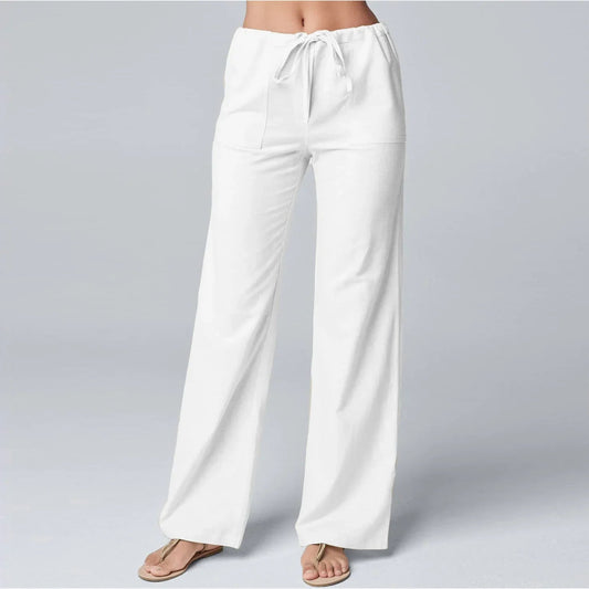 Pantalon Jambes Larges Coupe Décontractée Taille Cordon Poches-Pants-Marais Paris-Blanc-S-Marais Paris