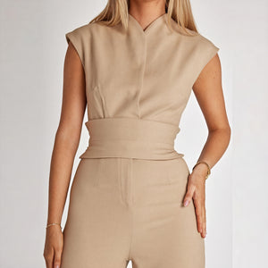 Robe Élégante à Col Haut - Style Minimaliste et Chic-Jumpsuit Women-Marais Paris-Beige-S-Marais Paris