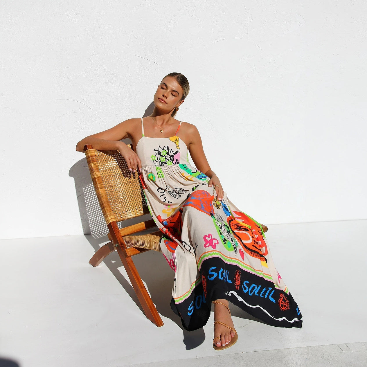 Robe Longue Bohème Imprimée - Bretelles Spaghetti, Motifs Colorés-Dresses-Marais Paris-Marais Paris