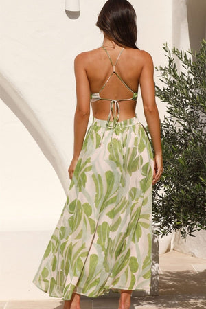 Robe Maxi Bohème à Motif Feuilles, Encolure Halter-Dresses-Marais Paris-Marais Paris