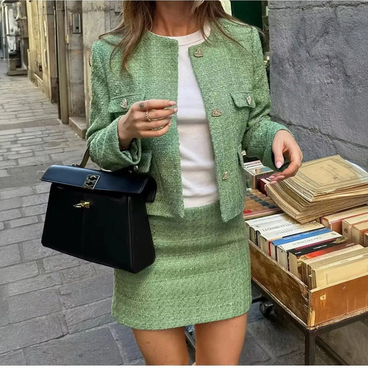 Ensemble Tailleur Femme – Veste Cropped, Jupe Ajustée, Boutons Dorés-Old Money Style-Marais Paris-4 - 6 (XS)-Marais Paris
