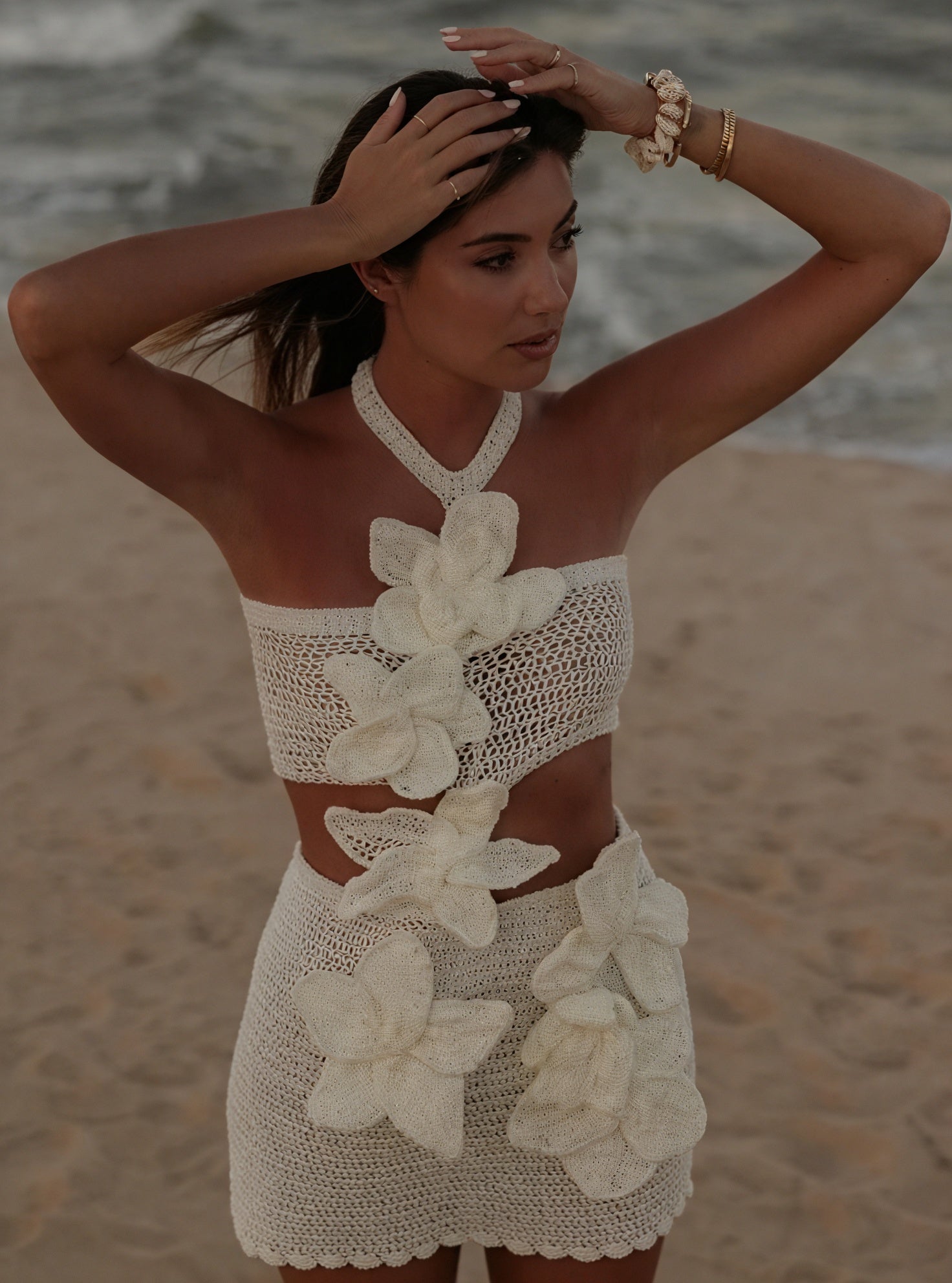 Robe Crochet Bohème Appliques Florales - Bandeau & Mini-Jupe-marbella vibes-Marais Paris-Marais Paris