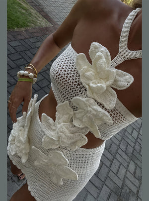 Robe Crochet Bohème Appliques Florales - Bandeau & Mini-Jupe-marbella vibes-Marais Paris-Marais Paris