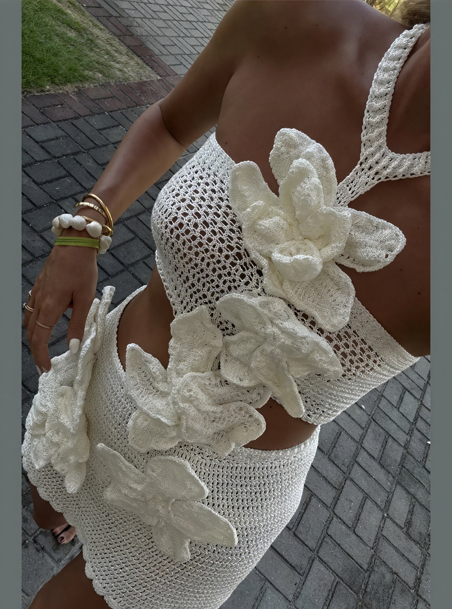 Robe Crochet Bohème Appliques Florales - Bandeau & Mini-Jupe-marbella vibes-Marais Paris-Marais Paris