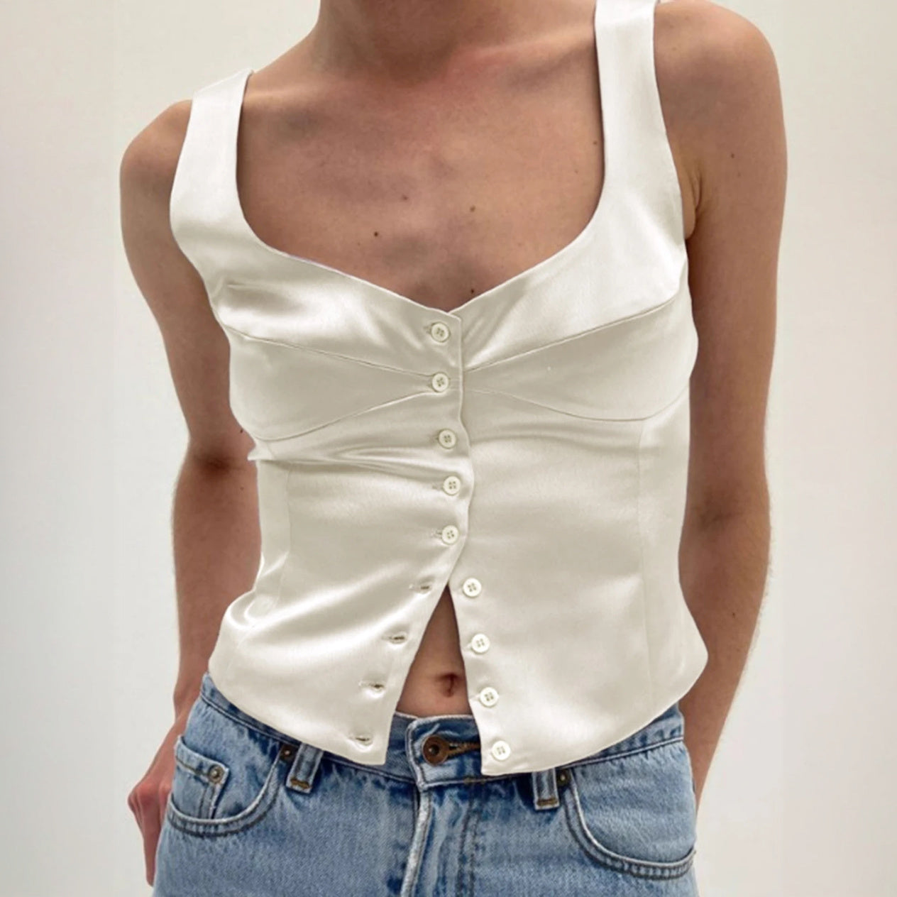 Top Boutonné Femme – Coupe Ajustée, Encolure Carrée Élégante-Old Money Style-Marais Paris-Marais Paris