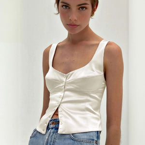 Top Boutonné Femme – Coupe Ajustée, Encolure Carrée Élégante-Old Money Style-Marais Paris-Marais Paris