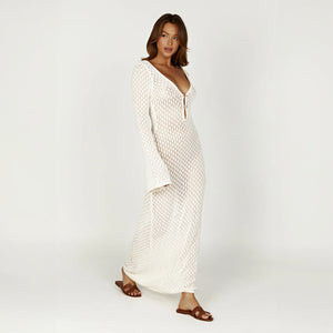 Robe Longue Bohème Fluide Encolure V Manches Longues-marbella vibes-Marais Paris-8 - 10 (S)-Marais Paris