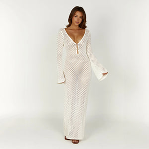Robe Longue Bohème Fluide Encolure V Manches Longues-marbella vibes-Marais Paris-Marais Paris