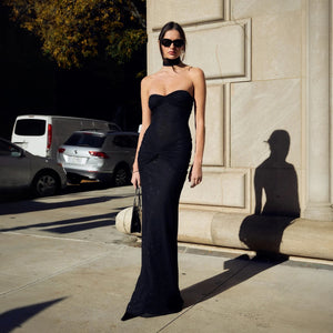 Robe de Soirée Strapless avec Détails Scintillants et Ourlet Asymétrique-Marais Paris-Marais Paris