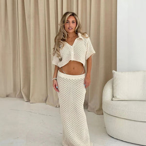 Ensemble Deux Pièces Femme - Top Court & Jupe Longue - Style Bohème Chic-marbella vibes-Marais Paris-Beige-8 - 10 (S)-Marais Paris