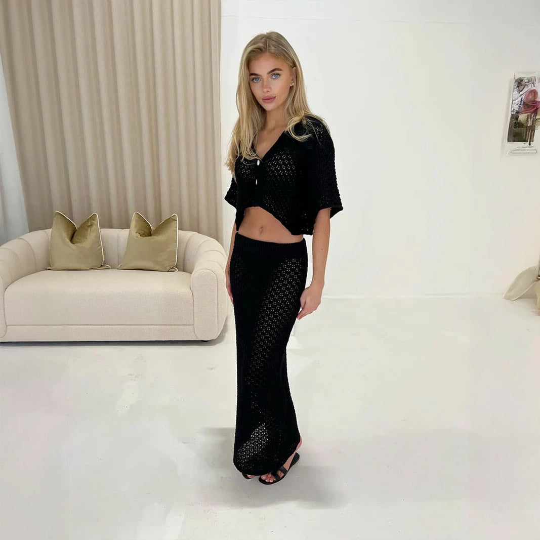 Ensemble Deux Pièces Femme - Top Court & Jupe Longue - Style Bohème Chic-marbella vibes-Marais Paris-Noir-8 - 10 (S)-Marais Paris