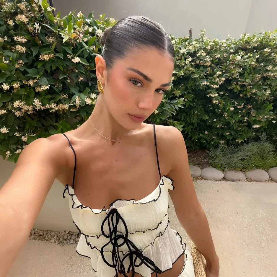 Ensemble Deux Pièces Femme - Haut Court Volants, Jupe Taille Élastique-Holiday vibes-Marais Paris-Marais Paris