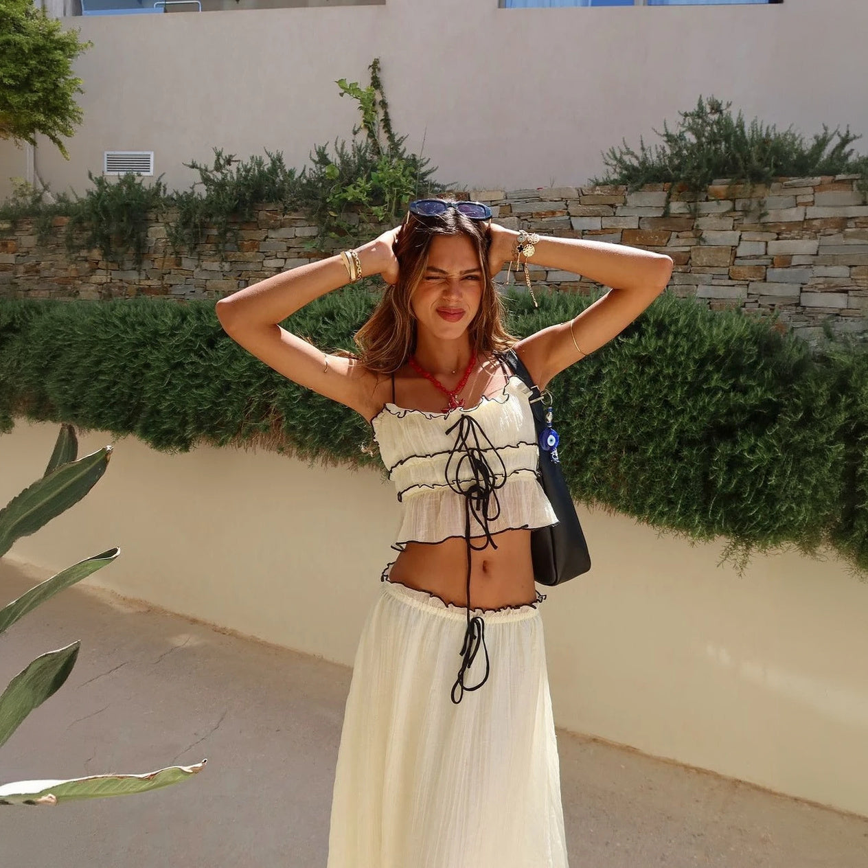 Ensemble Deux Pièces Femme - Haut Court Volants, Jupe Taille Élastique-Holiday vibes-Marais Paris-Marais Paris