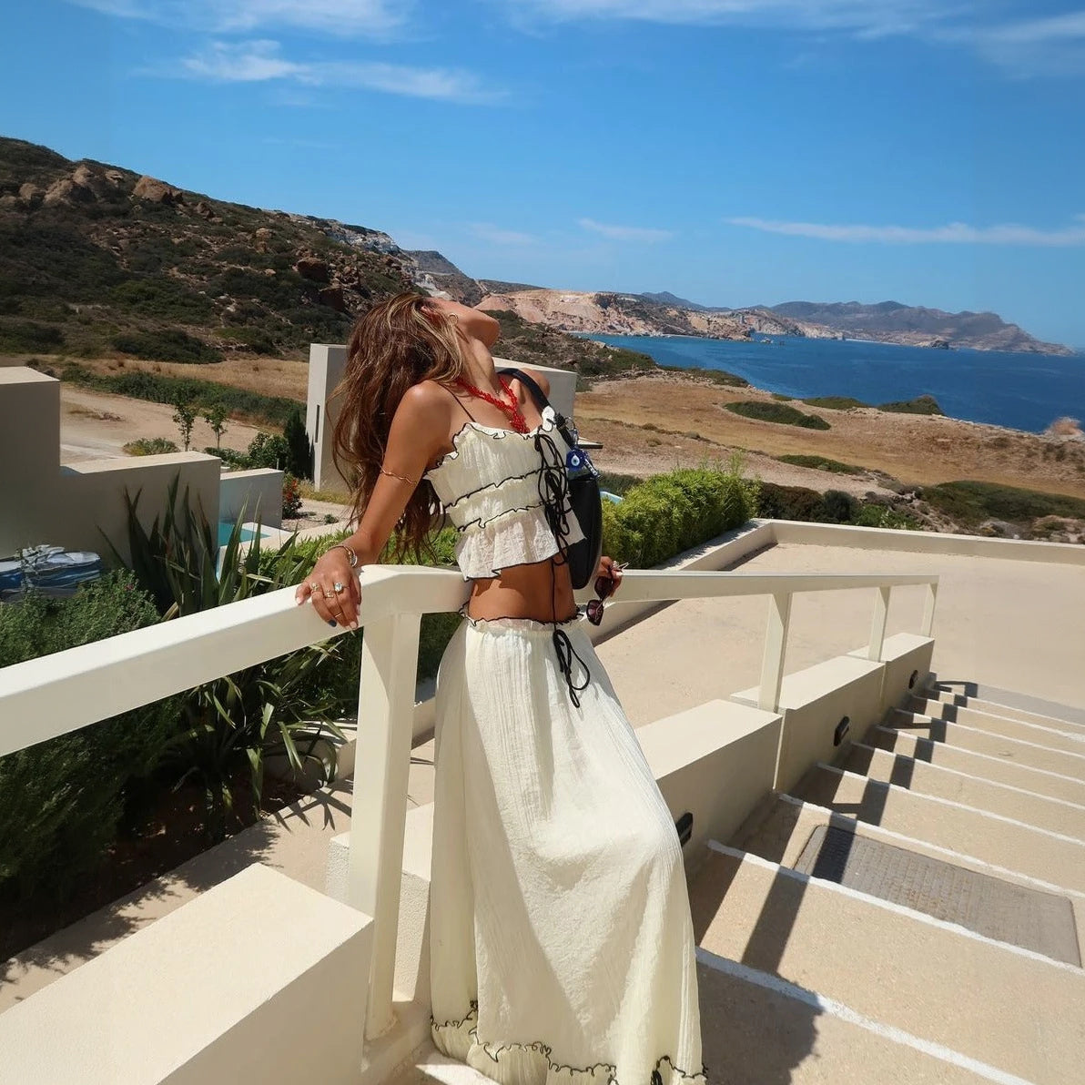 Ensemble Deux Pièces Femme - Haut Court Volants, Jupe Taille Élastique-Holiday vibes-Marais Paris-Marais Paris