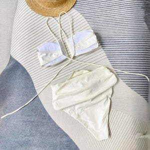 Swimwear Set - Bandeau Top, High-Waisted Bottom, Floral Detail-Holiday vibes-Marais Paris-Marais Paris