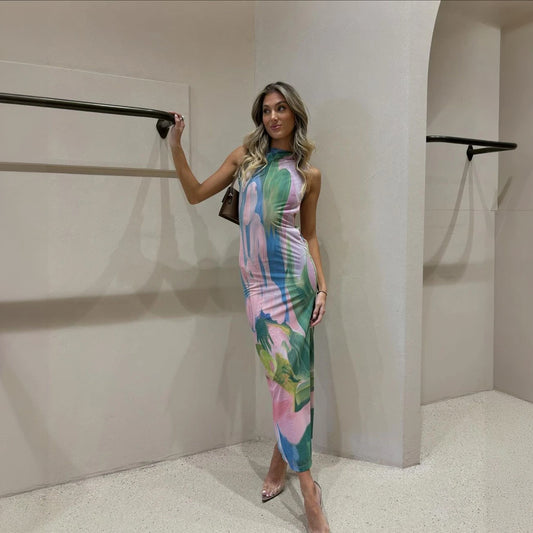 Robe Florale Femme, Coupe Ajustée, Sans Manches, Longueur Midi-Holiday vibes-Marais Paris-8 - 10 (S)-Marais Paris