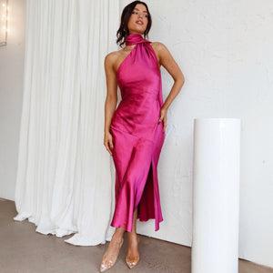 Robe Asymétrique Élégante - Coupe Ajustée, Détail Nœud, Soirée-Wedding Guest-Marais Paris-Rose-8 - 10 (S)-Marais Paris