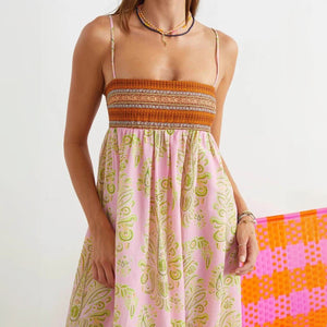 Maxi Dress Bohemian Chic Style Woven Bodice Detail-Maxi Dress-Marais Paris-Marais Paris