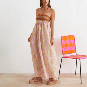 Maxi Dress Bohemian Chic Style Woven Bodice Detail-Maxi Dress-Marais Paris-Marais Paris