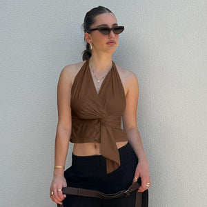 Haut Halter Noué Femme - Coupe Cropped, Style Enveloppant-Marais Paris-Marais Paris